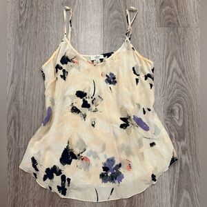WILFRED Aritzia 100% Silk Cami Top Abstract Floral V-Neck Blouse Small